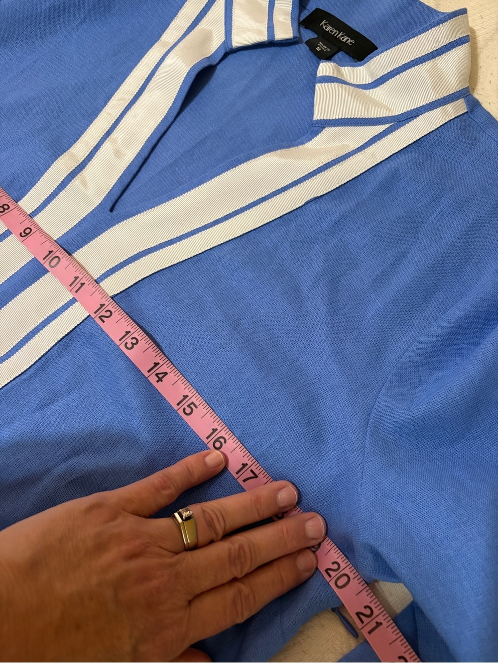 Like new size M Karen Kane cobalt Blue Tunic with White Trim. Preppy. Linen - Picture 10 of 14